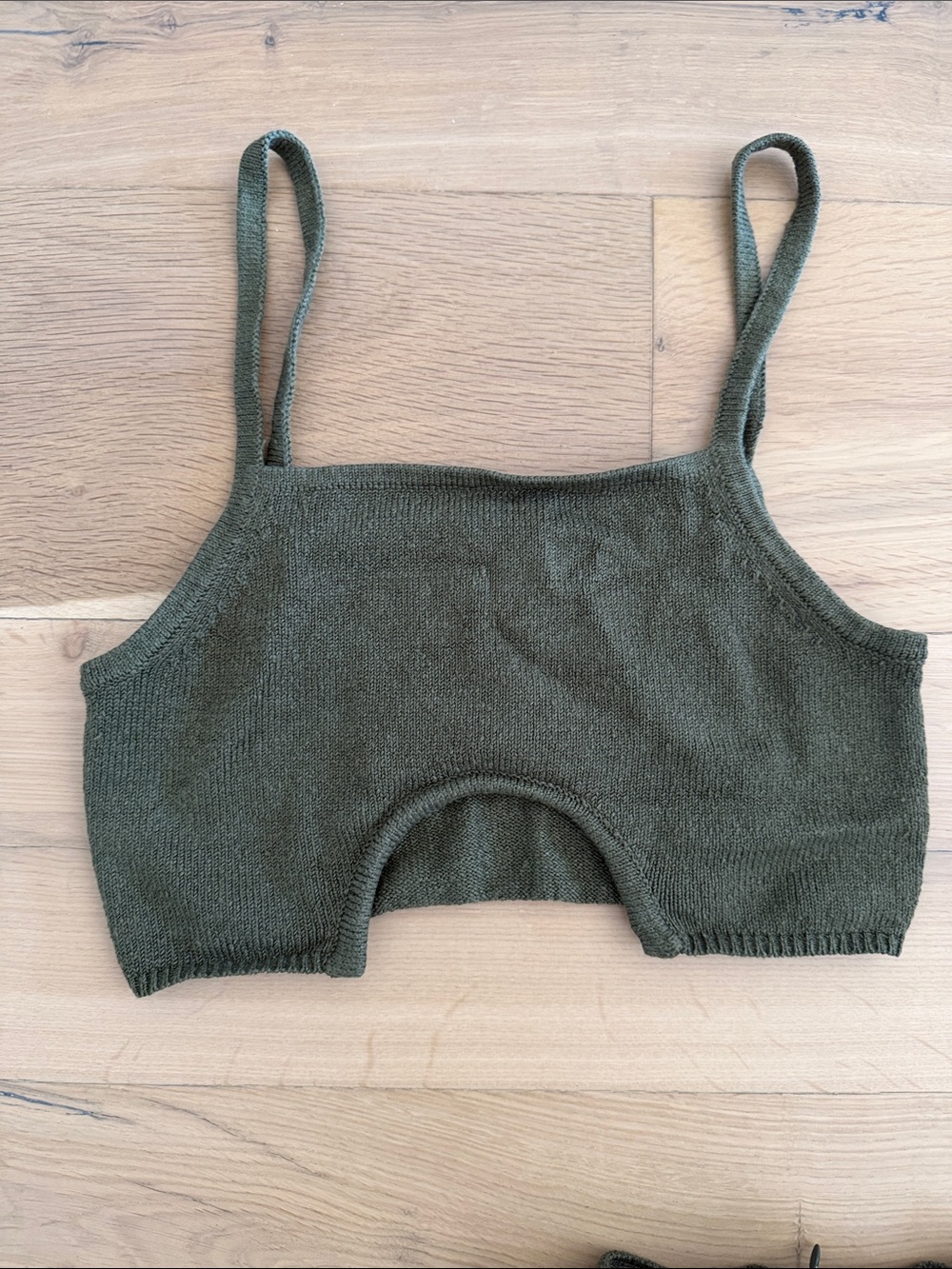 Olive Ribbed Drawstring Mini Skirt - Women's Knit Mini with matching top - Picture 6 of 8
